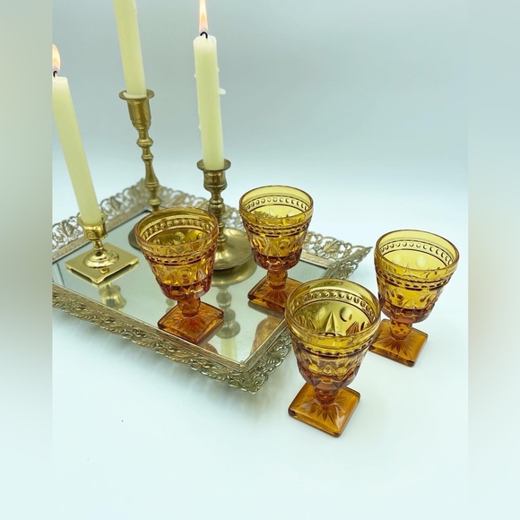 Indiana Glass Colony Park Lane Amber Cordials - Picture 4 of 5